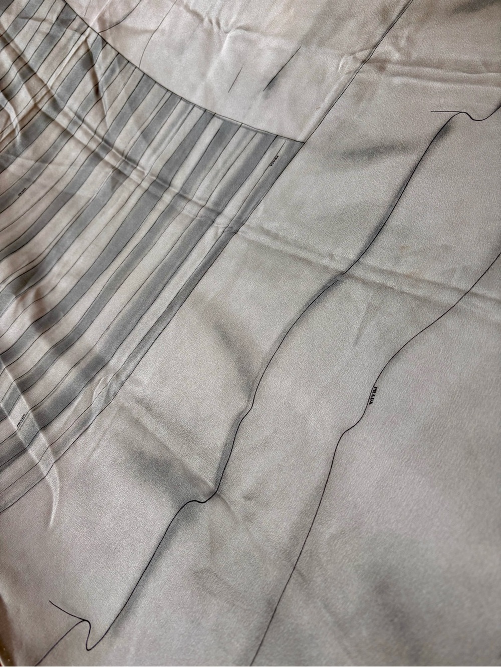PRADA Vintage Oversized Silk Scarf Shawl 53” X 53” Gray Minimalist Logo Print - Picture 12 of 17